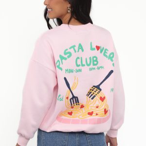 Pasta Lovers Club Graphic Sweater - Pink