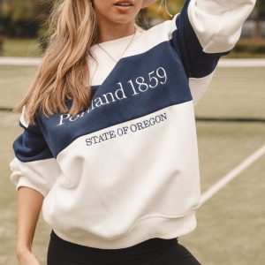 Portland Colorblock Oversized Sweatshirt - White Navy