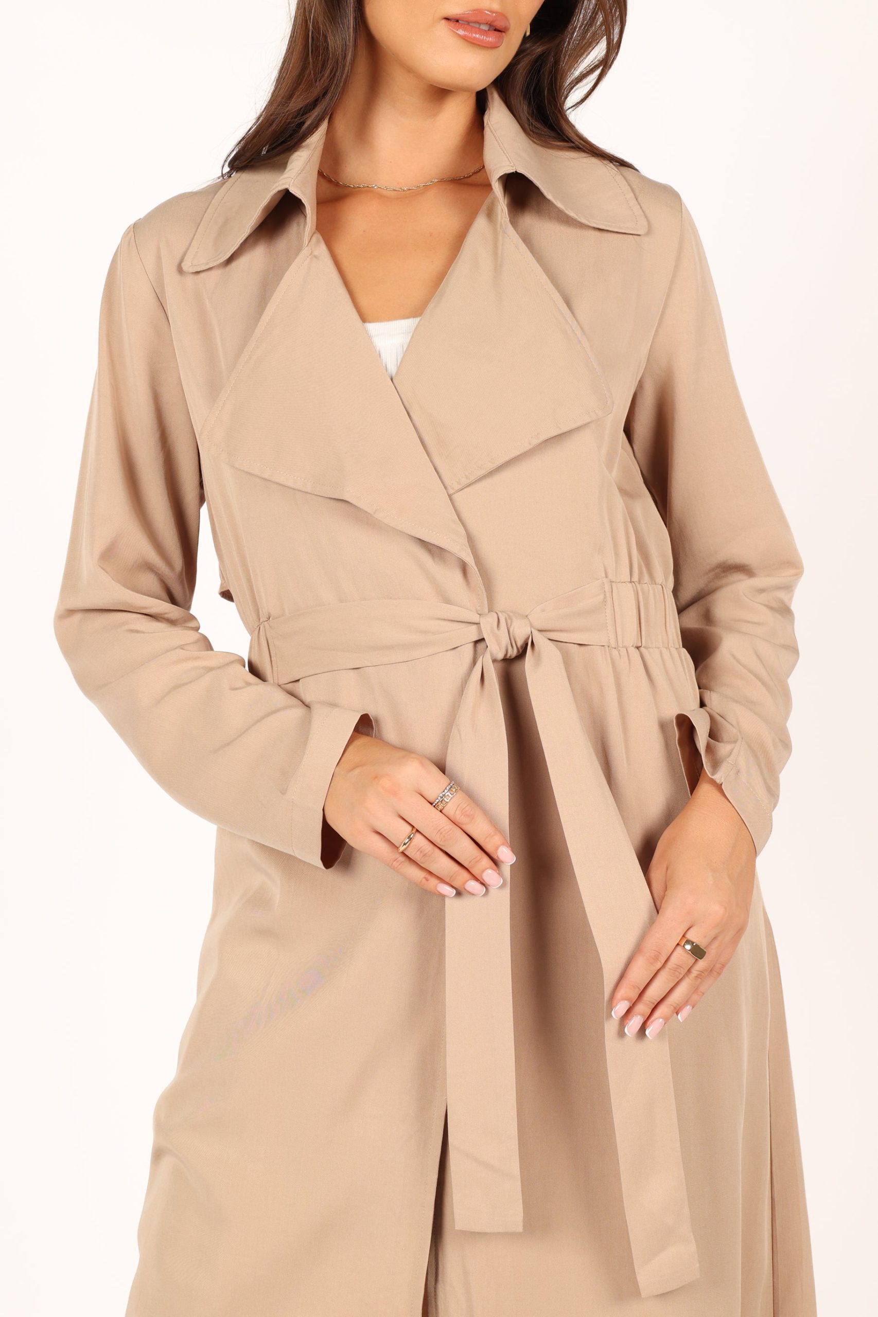 Robyn Tie Front Trench Coat - Beige - Image 2