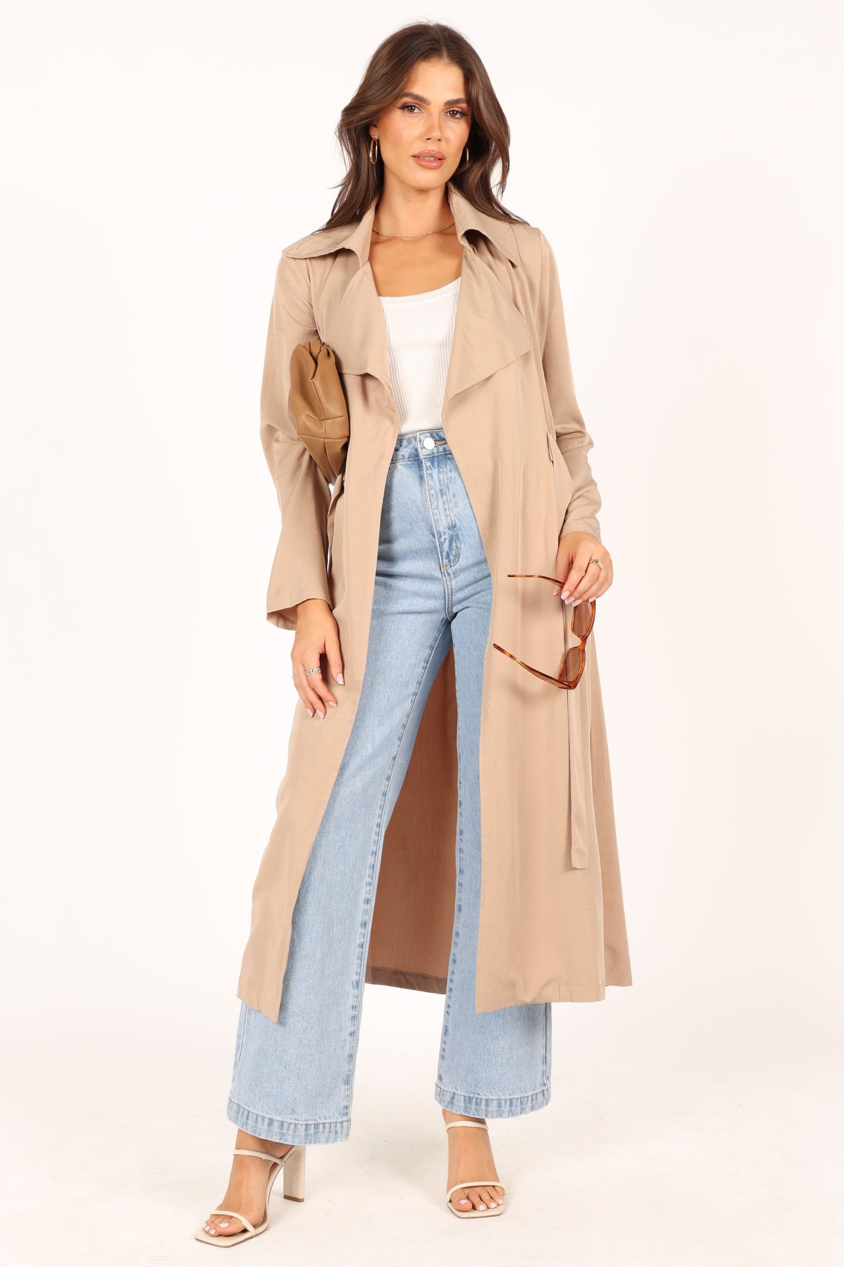 Robyn Tie Front Trench Coat - Beige - Image 3