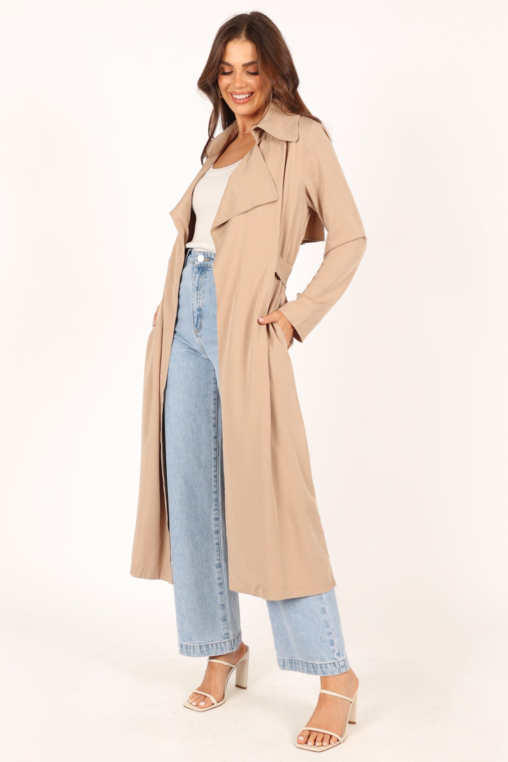 Robyn Tie Front Trench Coat - Beige - Image 4