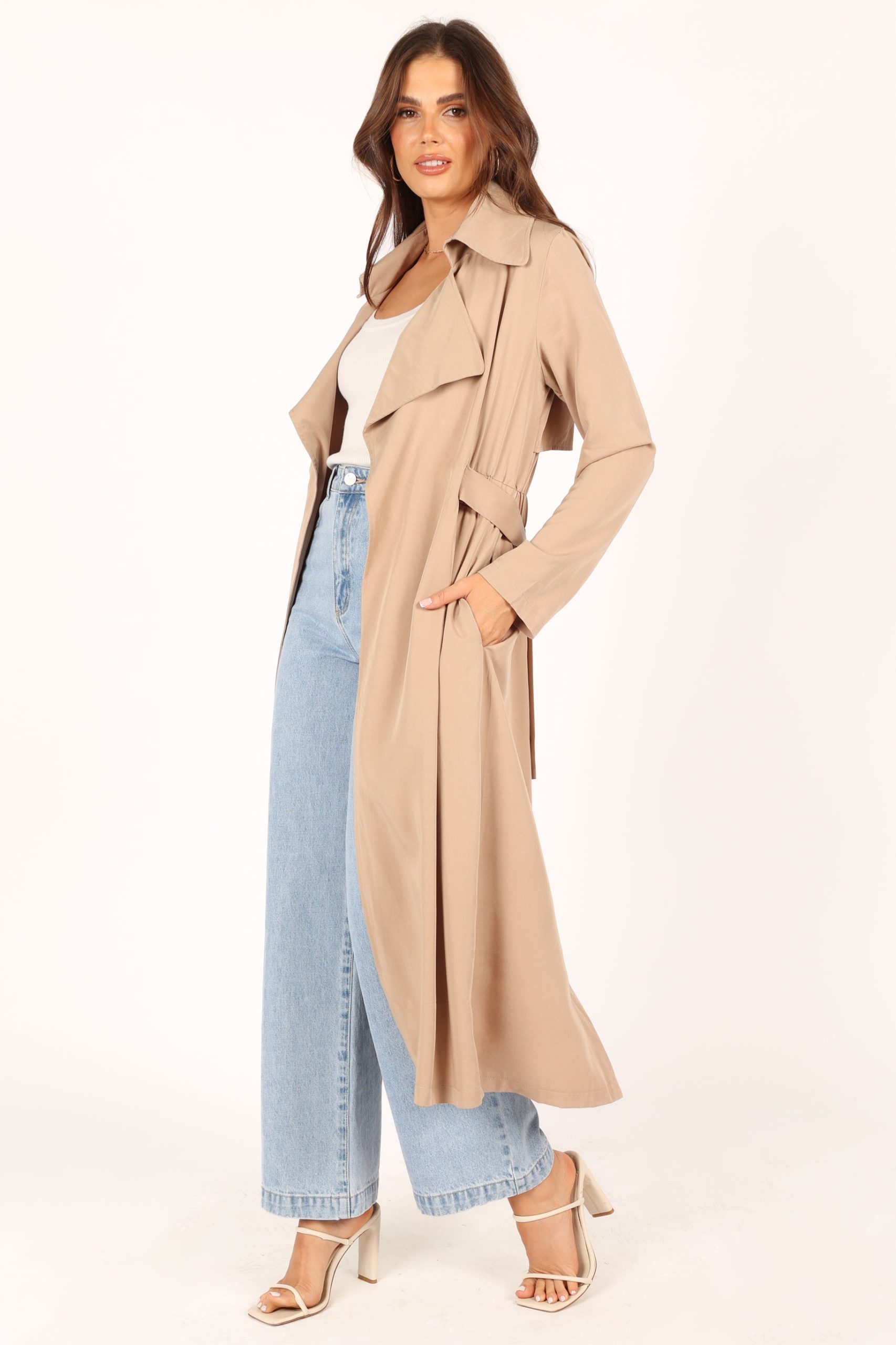 Robyn Tie Front Trench Coat - Beige - Image 5