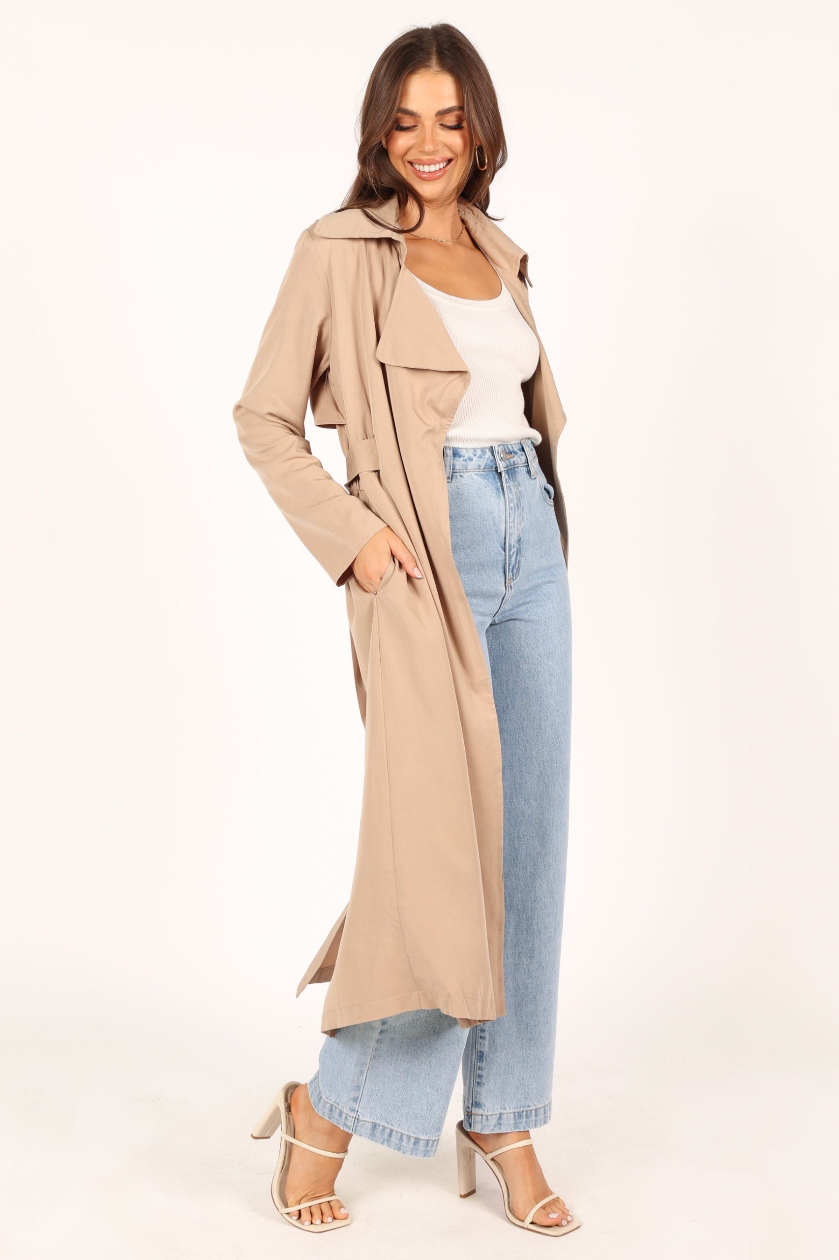 Robyn Tie Front Trench Coat - Beige - Image 9
