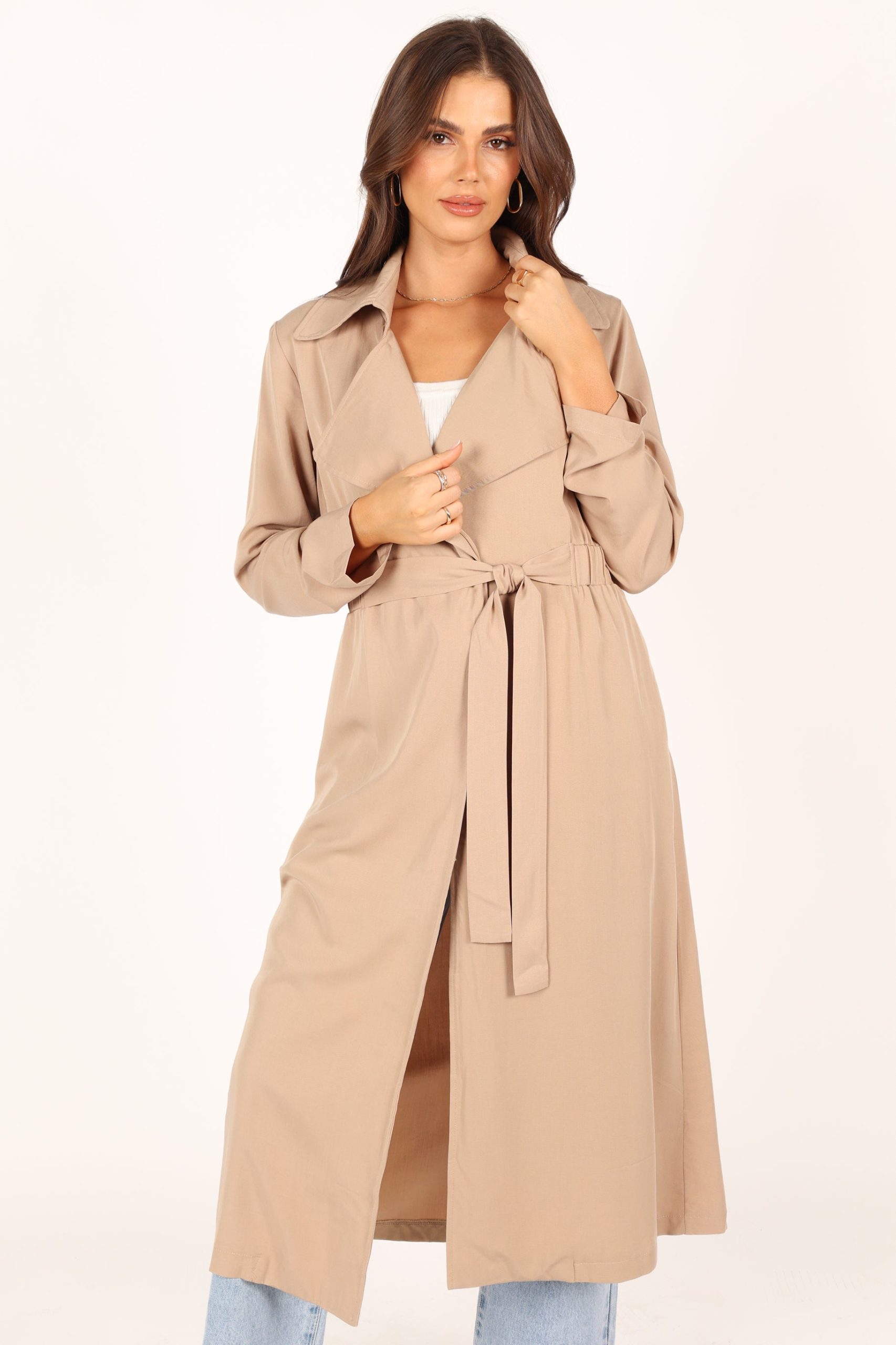Robyn Tie Front Trench Coat - Beige - Image 11