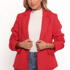 Simona Single Button Twill Blazer - Red
