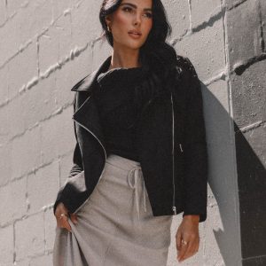 Spencer Faux Suede Moto Jacket - Black