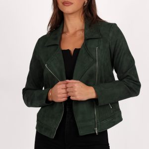 Spencer Faux Suede Moto Jacket - Olive