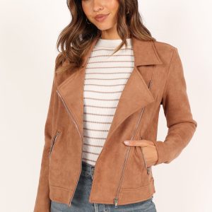 Spencer Faux Suede Moto Jacket - Tan