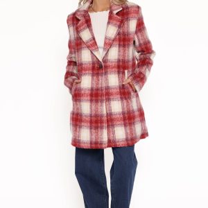 Travistine Long Plaid Coat - Pink