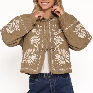 Vako Quilted Embroidered Jacket - Olive