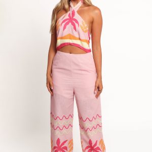 Aryn Halterneck Jumpsuit - Pink Palm