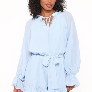 Brianna Long Sleeve Romper - Blue
