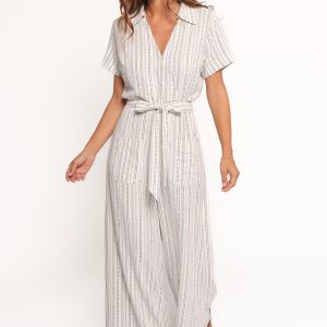 Daila Tie Waist Jumpsuit - White Black