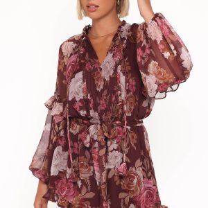 Delaney Long Sleeve Romper - Brandy Bloom