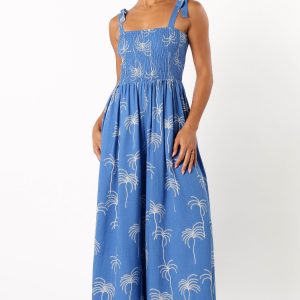 Ginelle Jumpsuit - Blue Palm Print