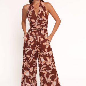 Kehlani Halterneck Jumpsuit - Orange Floral