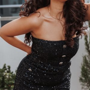 Madeline Strapless Tweed Romper - Black