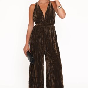 Melody Velvet Jumpsuit - Mocha Olive