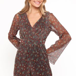 Rhiannon Long Sleeve Romper - Brown Floral