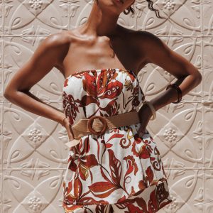 Sallie Strapless Romper - Brown Floral