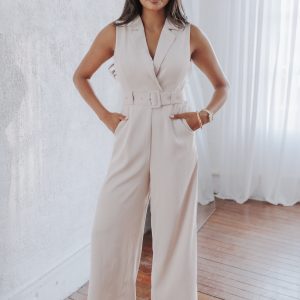 Sienna Belted Jumpsuit - Beige