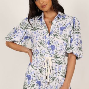 Annie Linen Romper - Blue Floral