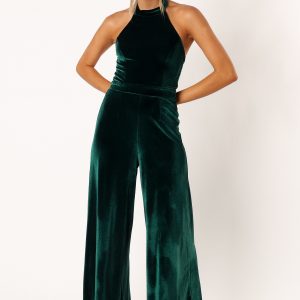 Aria Velvet Jumpsuit - Emerald