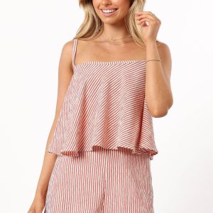 Cambria Romper - Cream Red Stripe