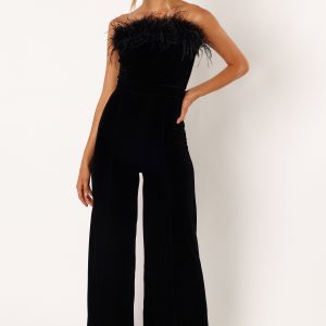 Donatella Feather Trim Jumpsuit - Black