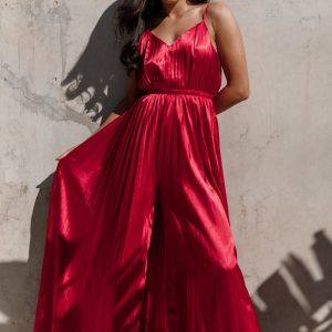 Eden Wide Leg Jumpsuit - Red