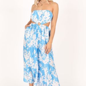 Elodie Tube Belted Jumpsuit - Blue/White