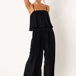 Jillian Plisse Jumpsuit - Black