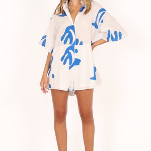 Kellie Romper - White/Blue