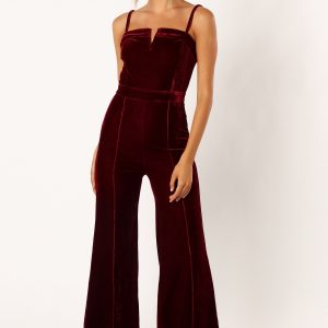 Lexie Velvet Jumpsuit - Burgundy