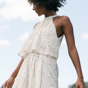 Mindy Halterneck Romper - Blue Floral