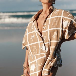 Sebastian Romper - Tan Soleil Print