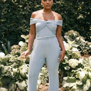 Sharnie Off Shoulder Jumpsuit - Blue