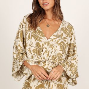 Willa Kimono Sleeve Romper - Olive