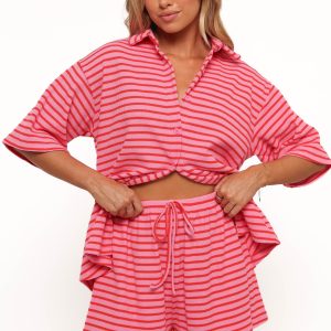 Alden Cotton Knit Set - Pink Red Stripe