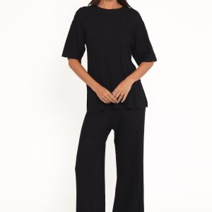 Alix Ribbed Knit Set - Black