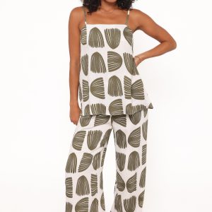 Brianna Pant Set - Green Palm Print