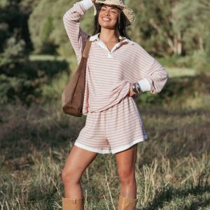 Dealia Knit Short Set - Pink Stripe