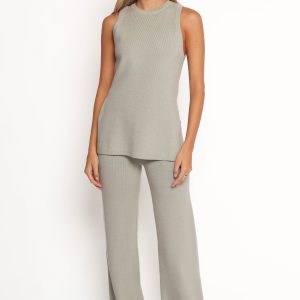 Ellory Knitted Pants Set - Light Sage
