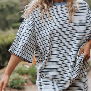 Hellen Stripe Short Set - Blue/Cream Stripe