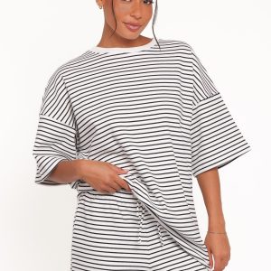 Hellen Stripe Short Set - White Black Stripe