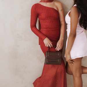 Hollie Mesh Skirt Set - Red Polka Dot