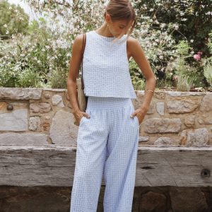 Jillian Smocked Pant Set - Blue Gingham