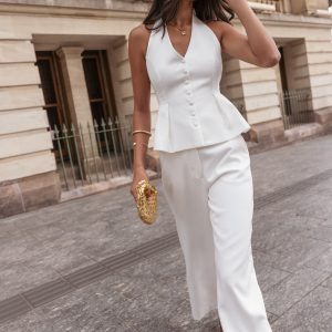 Odelia Halter Vest Pant Set - White
