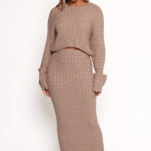 Reid Cable Knit Skirt Set - Taupe