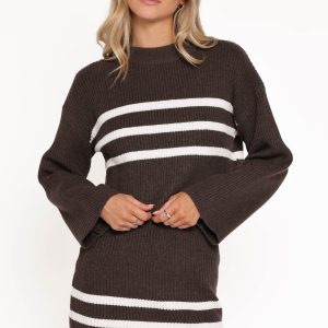 Sara Sweater Set Mini Skirt - Chocolate Cream Stripe